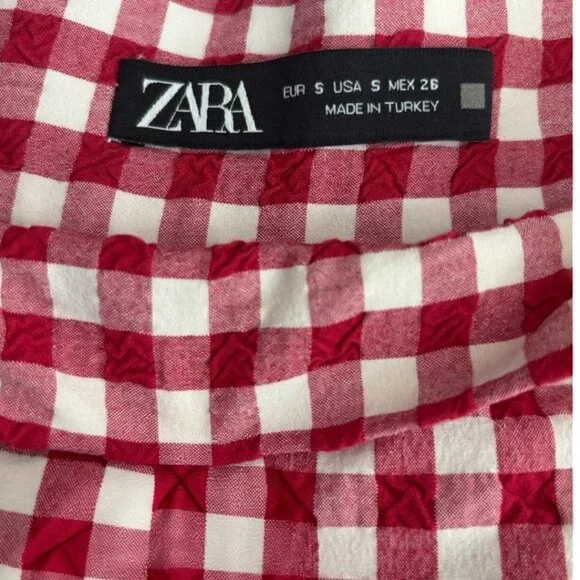 ZARA Gingham Pleated Skort Red & White Check Size S - Picture 7 of 11